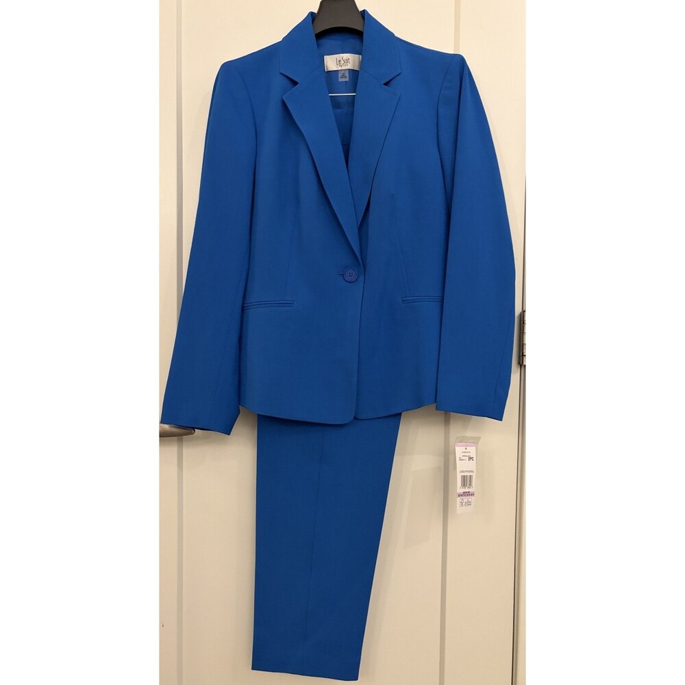 Le Suit Women's Petite One Button Blazer & Slim Pant 2pc Set - Imperial Blue